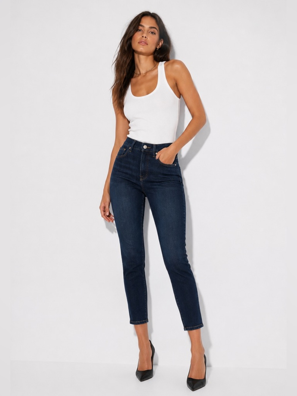 Good American Good Legs Crop Jeans High Waisted Dark Wash Designer Size 12/31